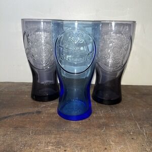 Lot Of 3 Vintage McDonald's Coca Cola Glasses Purple Speedee 1955, Blue 1961